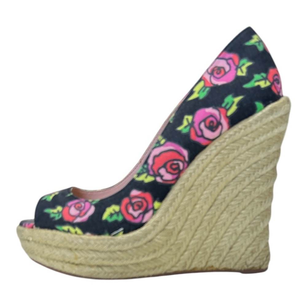 Betsey Johnson Rose Floral Platform Espadrille Wedge Peep Toe Y2K Retro Sz  10 - Picture 11 of 13